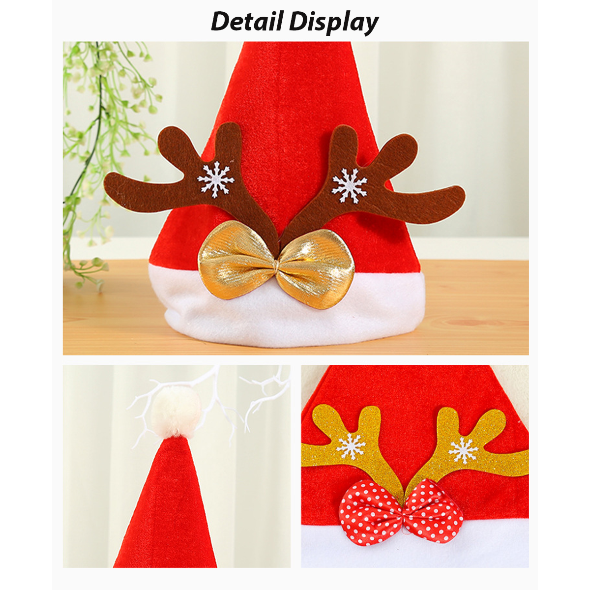 Festive Antler Fleece Holiday Hat - Image 2